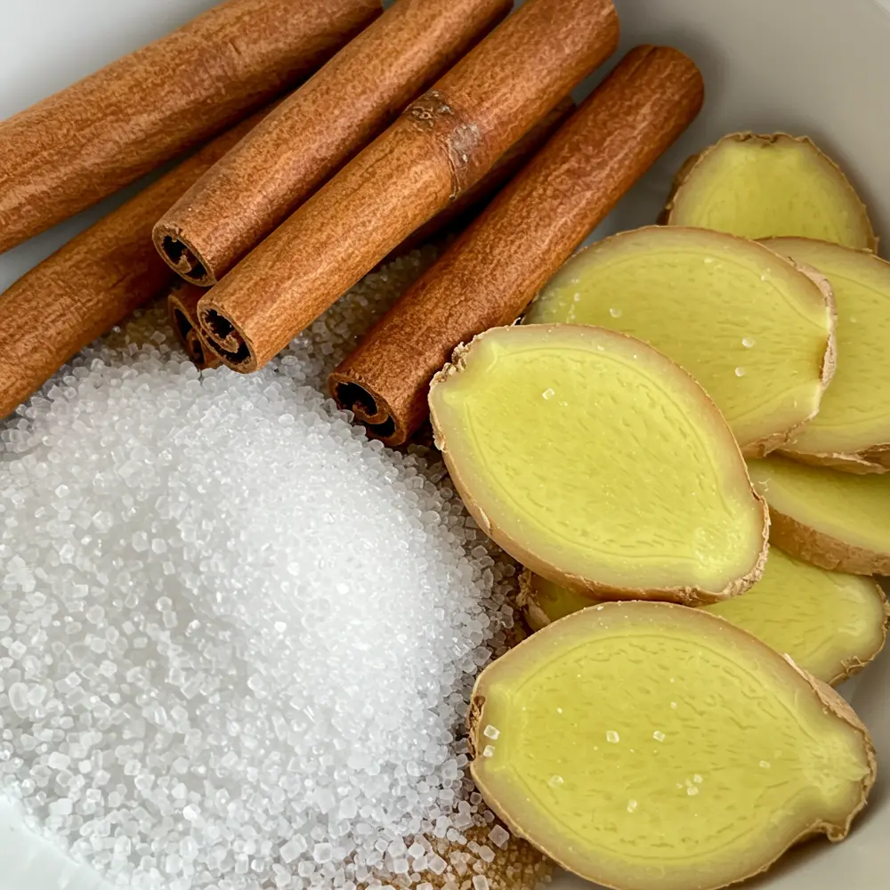 Korean Cinnamon Punch Sujeonggwa ingredients cinnamon sticks ginger sugar