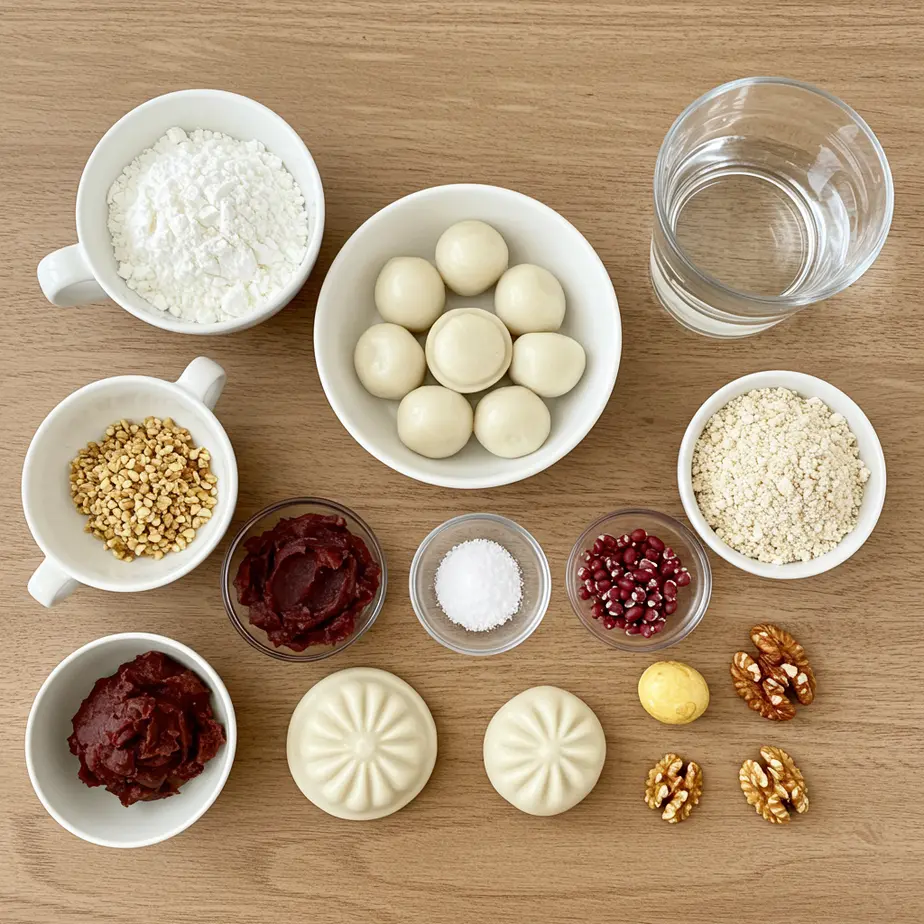 Omegi‑tteok Omegi‑tteok recipe ingredients flat lay