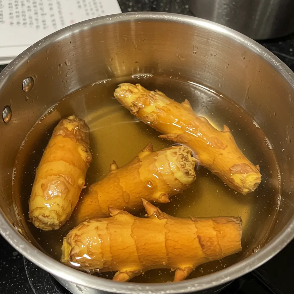 Korean Cinnamon Punch simmering ginger for Sujeonggwa
