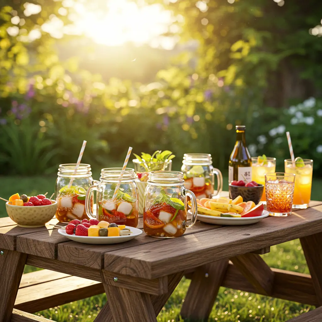 Subak Hwachae Glass cups of Subak Hwachae with fruit and ice served outdoors