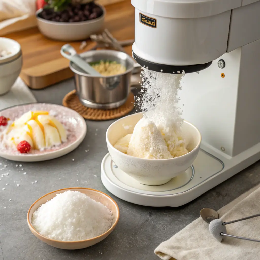 patbingsu ice shaver Patbingsu Ice Shaver: Best Picks & Pro Tips for Fluffy Korean Dessert Bliss - electric ice shaver actively shaving frozen milk i 1