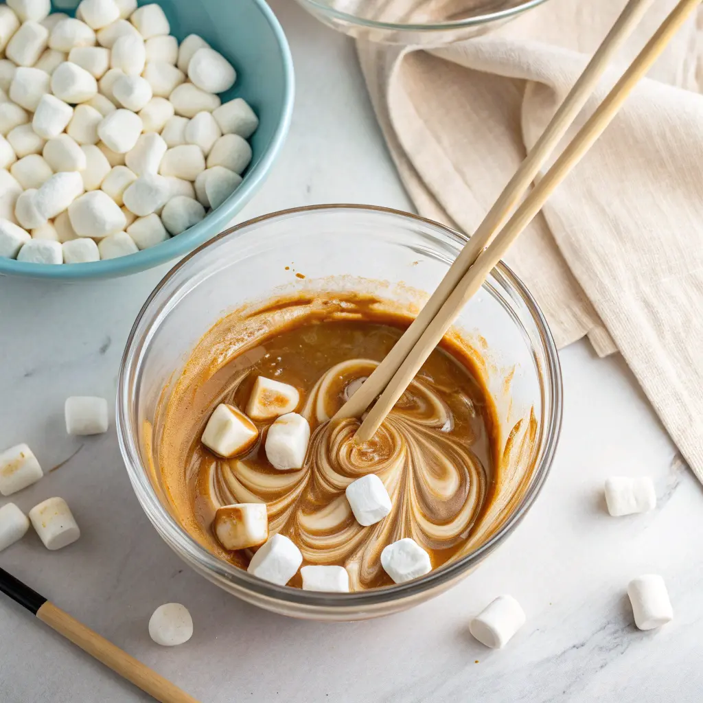 Torched Korean Marshmallow Ice Cream stirring melted marshmallows