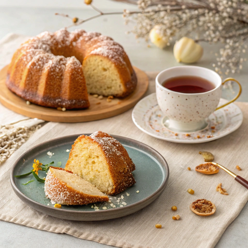 Sweet Rice Mini Bundt Cake Served Sweet Rice Mini Bundt Cake with tea