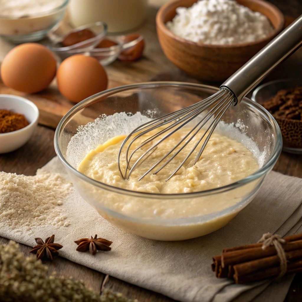 Rice Pudding Bundt Cake mixing rice pudding Bundt cake batter